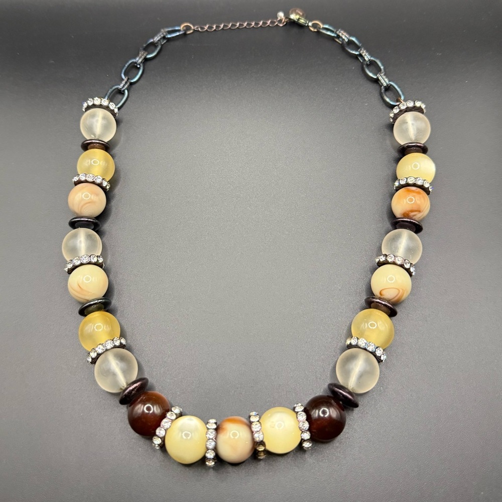 LIZ CLAIBORNE Brown Cream Rhinestone Bead Necklace Neutral
